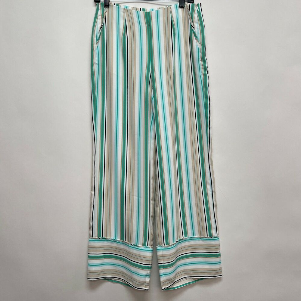 Chico's Black Label Pants Size 0 Regular Small 4 White Green Beige Striped Lined